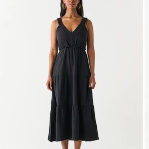 DEX Tiered V Neck Cotton Gauze Feel Black Sleeveless Dress Sz 3x